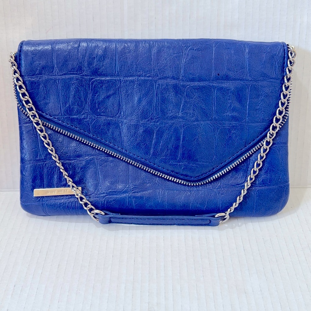 Royal Blue Nine West Purse Wristlet With Silver Chain Handle